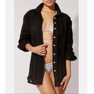 Solid & Striped Oxford Linen Stripe Tunic in Blackout (Size S)